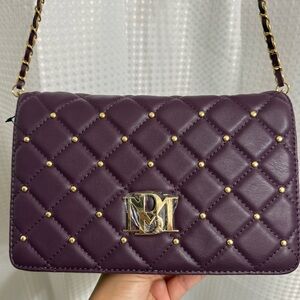 Badgley Mischka Quilted Plum Crossbody with Gold Chain
